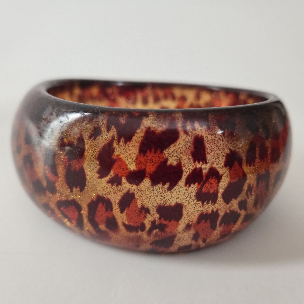 Vintage Lucite Chunky Bangle Bracelet Leopard Print